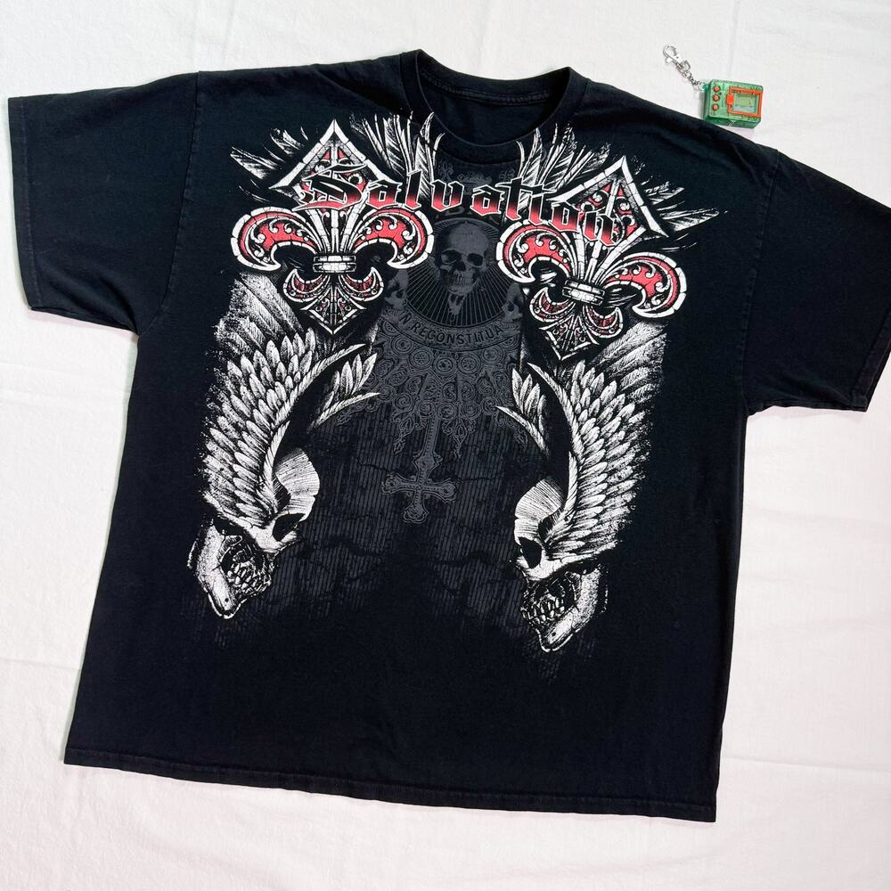 Vtg Y2K Salvation Grunge Skulls Affliction Style T-Shirt - XXL